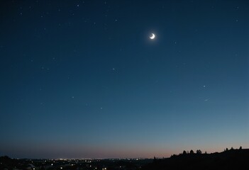 Naklejka premium Photorealistic moon and stars in the blue sky, serene celestial scene