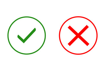 green checkmark and red cross on isolated white transparent background vector symbol for right and wrong choices. Modern flat design, Checkmark icon set. Checkmark right symbol tick sign. © Photix Studio