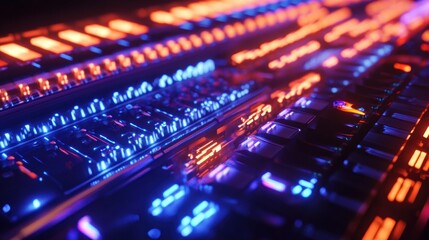 Obraz premium Illuminated circuit board showcasing glowing lights and intricate technology design