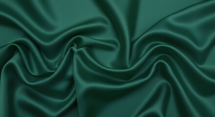 Fototapeta premium Green Satin Fabric Texture with Elegant Drapes and Wrinkles
