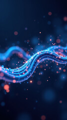 Biomedical image showing a representation of GLP1 with a molecule structure design and a flowing ribbon-like form.