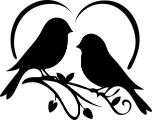Set of black different style vector love birds silhouette