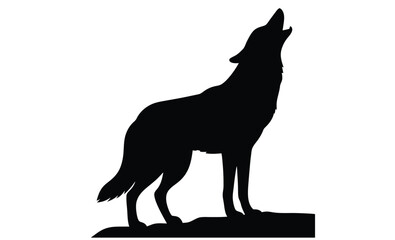 Coyote silhouette, Hand drawn coyote graphic, Forest animal illustration