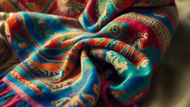 Colored wool fabric background, carpet shawl