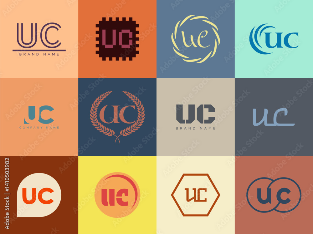 Fototapete uc logo company template. letter u and c logotype. set different classic serif lettering and modern 