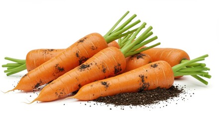 Freshly Harvested Organic Carrots with Soil