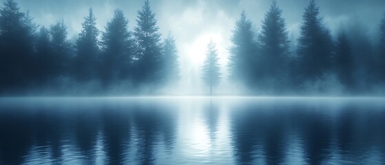 Fototapeta premium Misty Forest Lake at Dawn