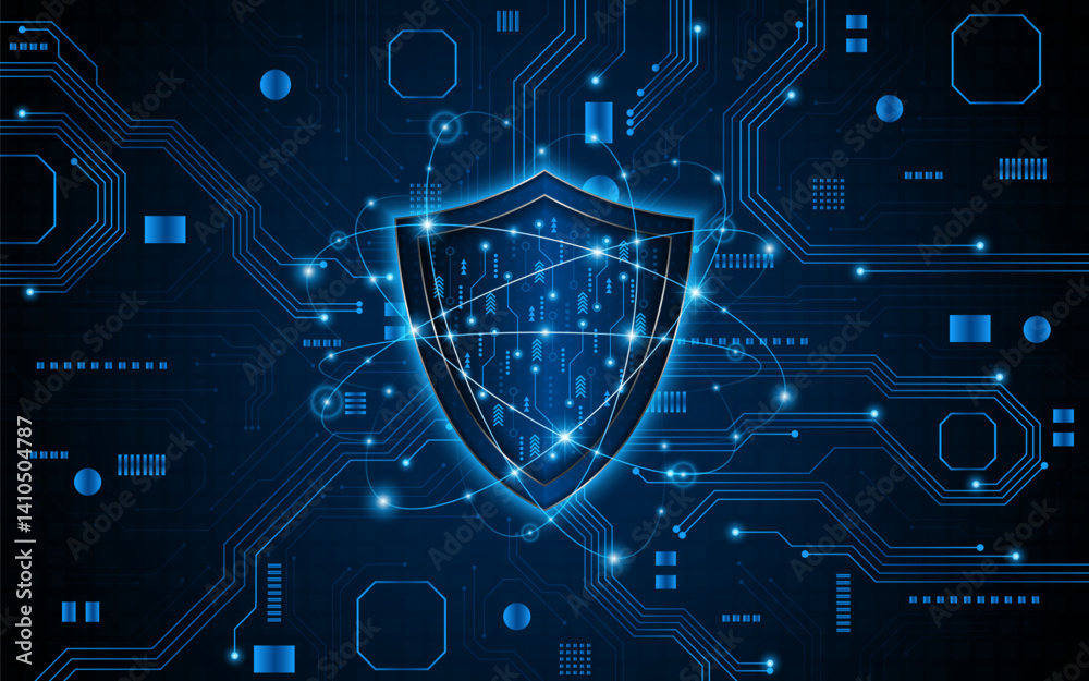 Aufkleber Abstract technology circuit board background with shield symbols concept of data protection and cyber privacy. modern security technology innovation concept background	