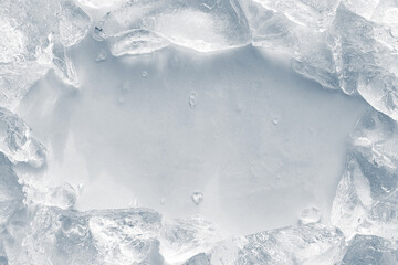 Ice frame. The border is made of crushed ice on a white background.