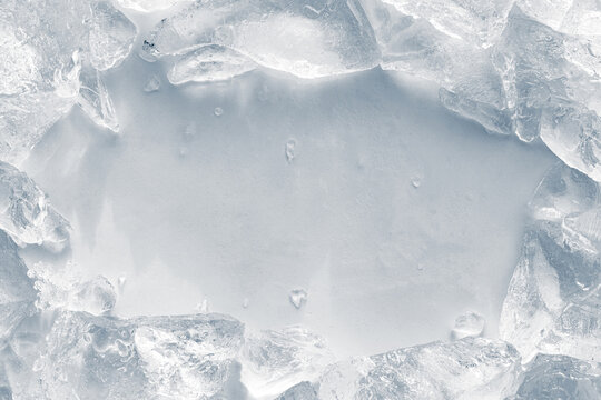 Ice frame. The border is made of crushed ice on a white background.