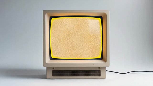 Vintage CRT monitor with a cut-out display on a white backdrop.