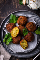 Middle Eastern falafel balls with sauce
