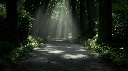 Obraz premium Sunlight Illuminating Forest Path