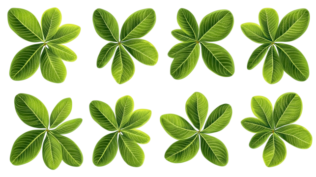 Green leaves pattern background tropical plant foliage nature botanical design element wallpaper texture isolated on a transparent background.