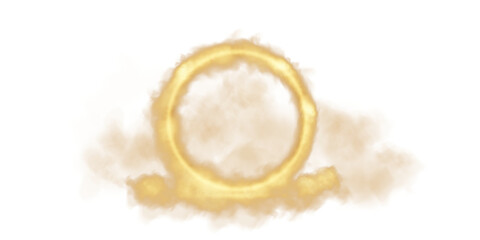 A visually stunning golden ring, shrouded in mysterious smoke, evoking a strong sense of magic and allure