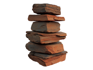 A meticulously balanced stack of reddishbrown rocks rests on a coastal cliff, the ocean a blurred backdrop.  This image evokes themes of balance, stability, and the power of nature.