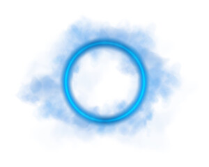 An exquisite and captivating blue smoke ring, elegantly surrounded by ethereal vapor on a clear transparent background