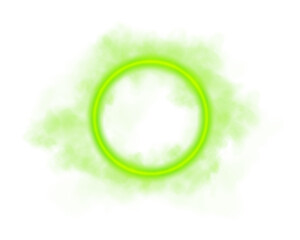An enchanting and vibrant green smoke effect, featuring a glowing circular ring against a transparent background