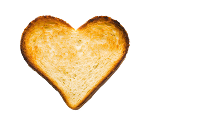 Heart-shaped toasted bread slice with a golden crust and soft texture, on a white background.