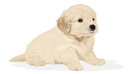 Obraz premium Golden retriever puppy with bright eyes sits calmly, radiating innocence and warmth. 