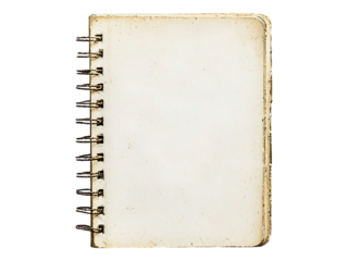 Vintage spiral notebook with blank, aged pages.  Perfect for representing nostalgia, memory, journaling, or creativity.