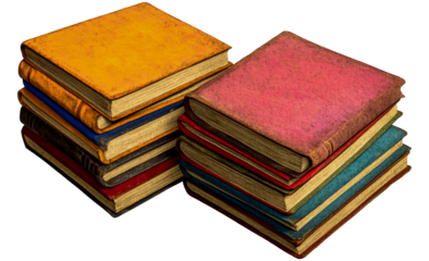 Stacks of old books vintage antique literature study knowledge reading education library text history isolated on a transparent background.