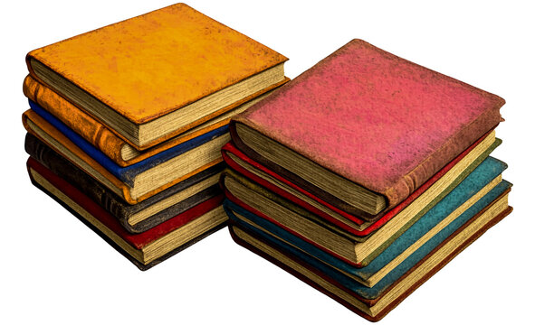 Stacks of old books vintage antique literature study knowledge reading education library text history isolated on a transparent background.