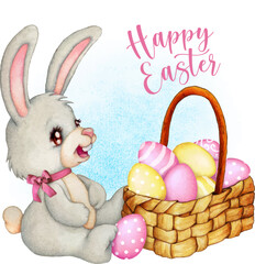 illustration of bunny with easter eggs