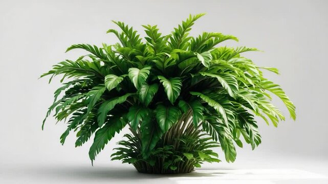 Tropical fern shrub tree placed on a white background with a clipping path.