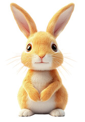 Obraz premium cute 3D illustration of fluffy rabbit with big eyes and long ears, sitting upright and looking forward. rabbit fur is soft blend of orange and white, giving it adorable appearance