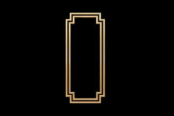 Elegant Thin Gold Metallic Art Deco Frame Showcasing Intricate Design Features Against a Black Background