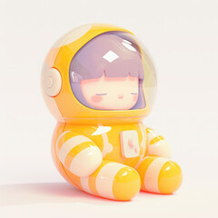 Cute astronaut figurine with a joyful expression, white isolated background.