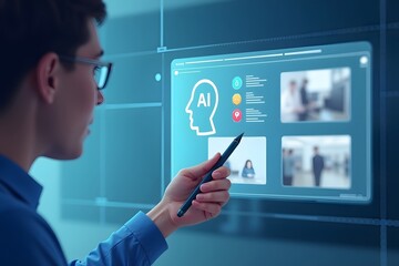 AI image creation technology, People using digital pen and tablet to AI software to generate images, screen visual, AI Prompt, Image generated by artificial intelligence. photo, creativity art picture