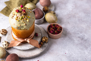 Traditional Easter cake kulich with pistachio