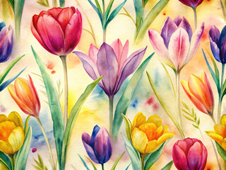 Fototapeta premium A seamless pattern of watercolor. A hand-painted pansy wallpaper for spring