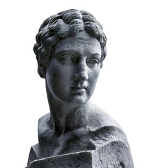Obraz premium Stunning grayscale image of a classical sculpted bust. The detailed texture and serene expression make it ideal for art, history, or beauty projects. Perfect for websites, print, or social media.