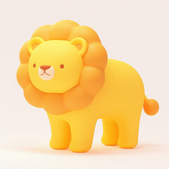 Obraz premium Cute cartoon lion in yellow, playful design on white isolated background.