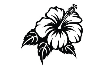 Hibiscus flower vector silhouette, hibiscus icon, Tropical hibiscus bloom silhouette, Hibiscus flower vector design
