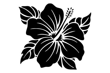 Obraz premium Hibiscus flower vector silhouette, hibiscus icon, Tropical hibiscus bloom silhouette, Hibiscus flower vector design