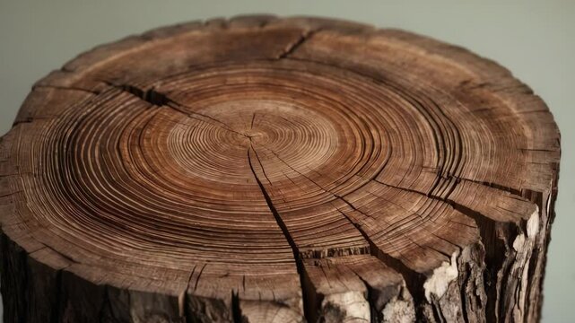 Cut-down oak tree stump - section of the trunk displaying annual rings.