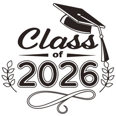 Class Of 2026 Graduation Design With Cap And Floral Elements Vector