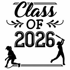 Class Of 2026 Softball And Baseball Players Silhouette Graduation Design Vector
