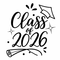 Class Of 2026 Graduation Design With Cap And Diploma Illustration