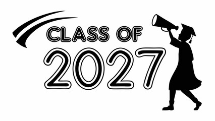 Class Of 2027 Graduate With Megaphone Silhouette Graduation Announcement Design