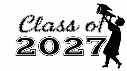 Class Of 2027 Graduation Silhouette Graphic With Megaphone For Celebratory Designs
