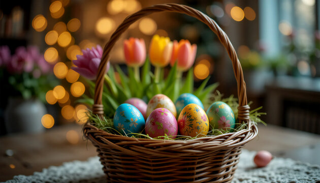 easter basket colorful painted eggs vibrant tuli