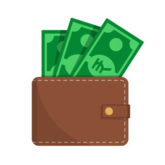 Wallet with rupee currency banknote vector illustration isolated on white background. Wallet with cash money.