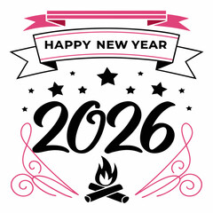 Happy New Year 2026 Celebration Vector Illustration Design With Campfire Element