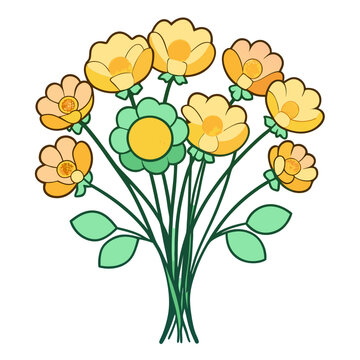 yellow flowers bouquet green stems white background clip art preview