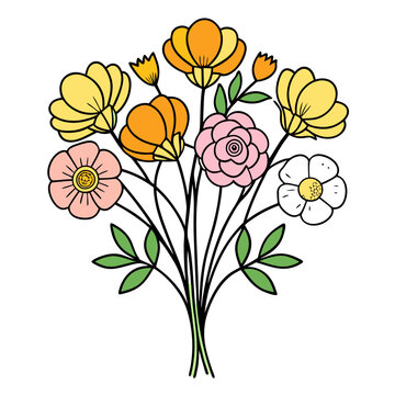 colorful flowers bouquet drawing on white clip art preview